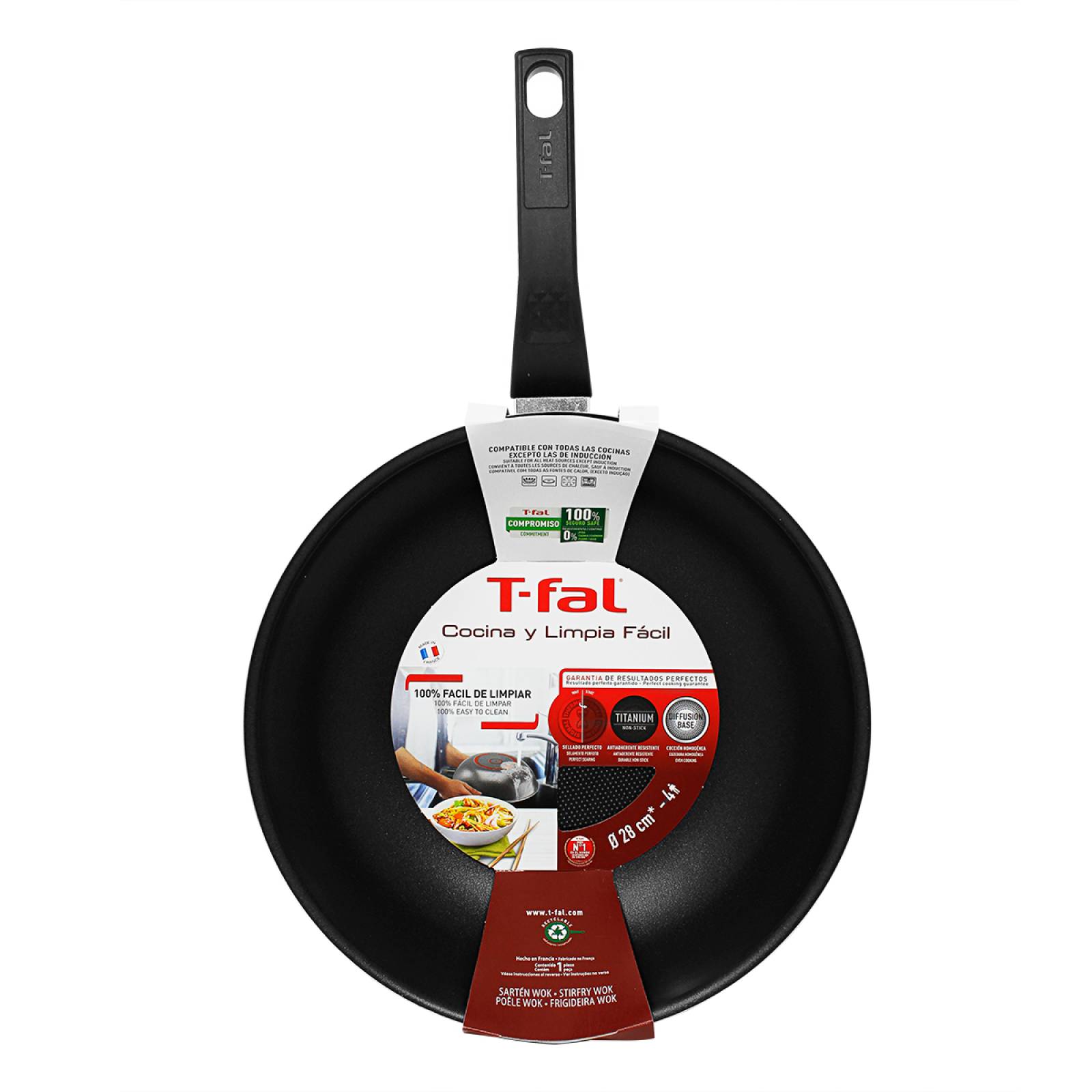 Sartén Tipo Wok 28 cm con Antiadherente Cocina y Limpia Fácil T-FAL B5651982