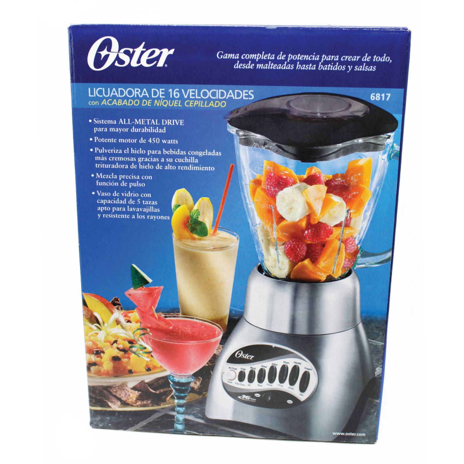 Licuadora 16 Velocidades Vaso Vidrio Plateada Oster 6817-13