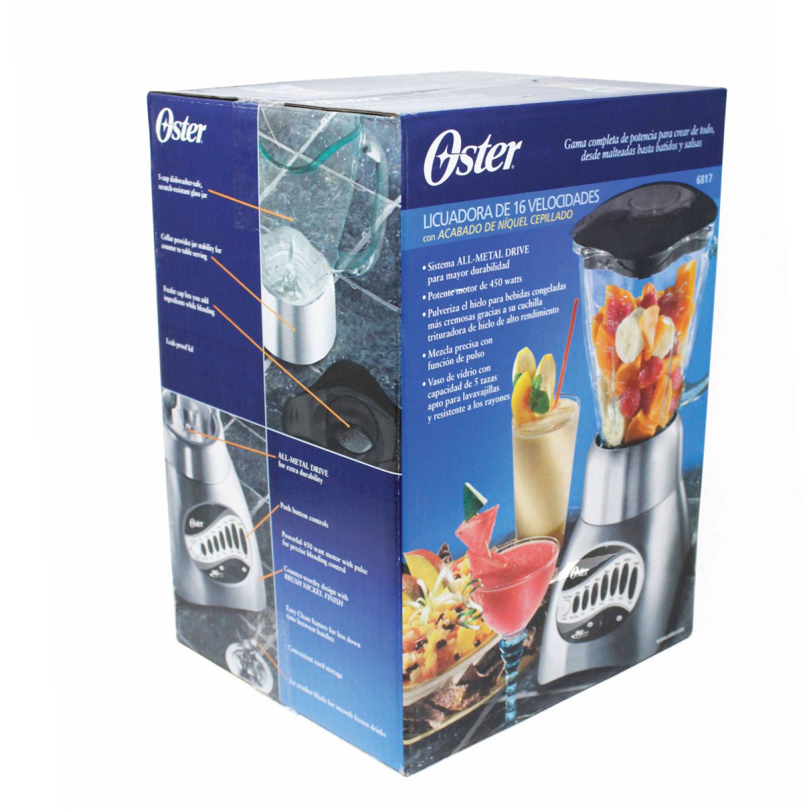 Licuadora 16 Velocidades Vaso Vidrio Plateada Oster 6817-13