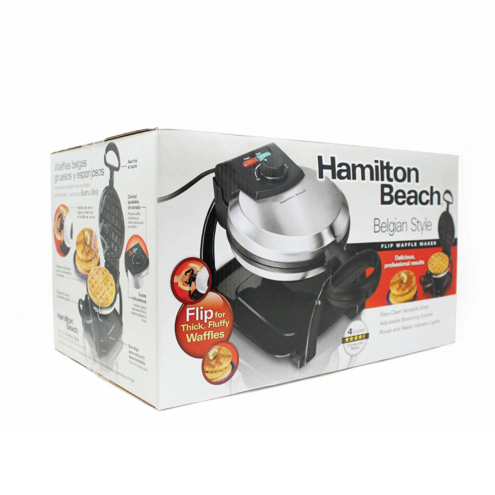 Wafflera Belga Giratoria Acero Inoxidable Hamilton Beach 26010