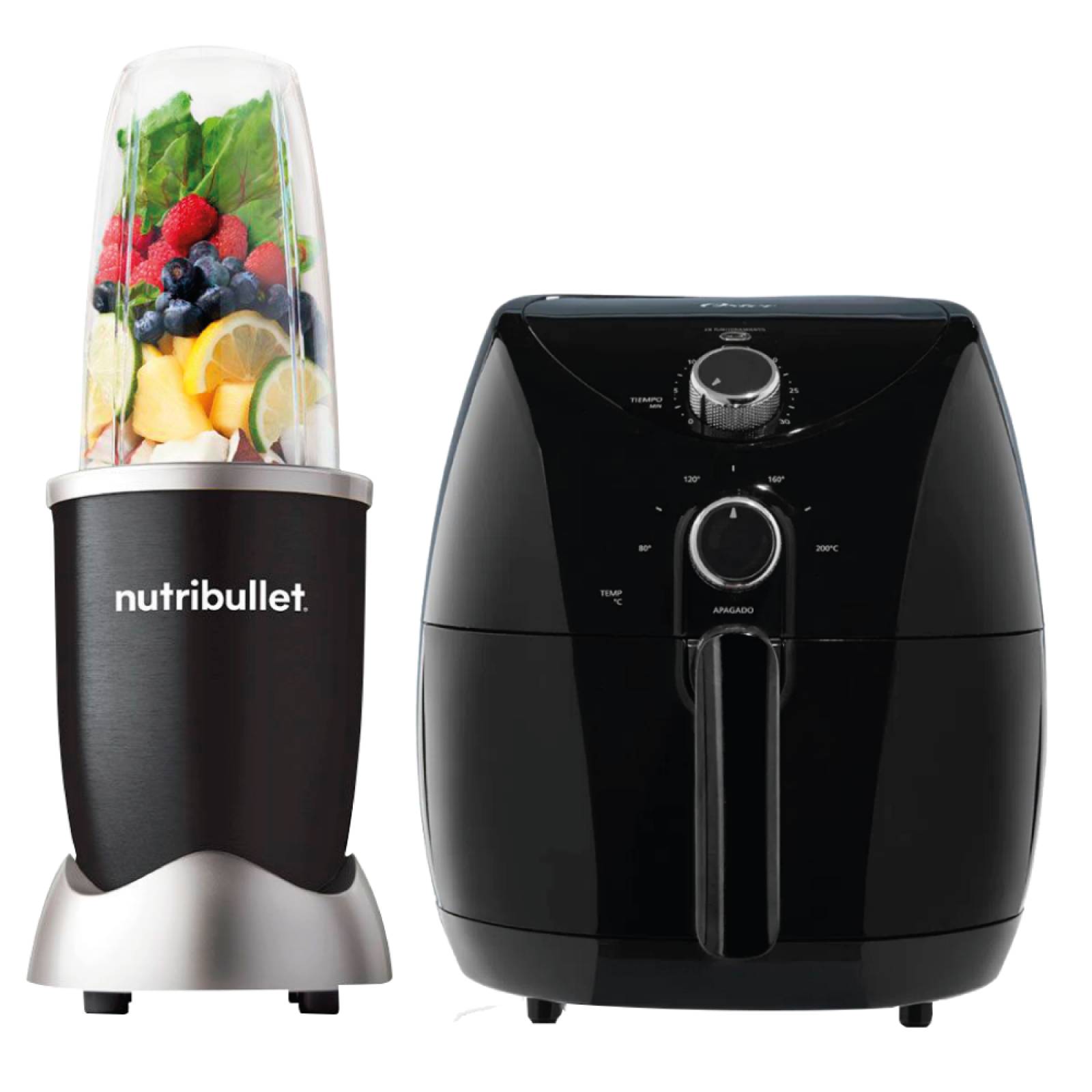 Licuadora Personal Procesador Nutribullet 5 Piezas 600 W Negro 101731 + Freidora de Aire Bioceramic 3.2 L Negro Oster CKSTAF7601