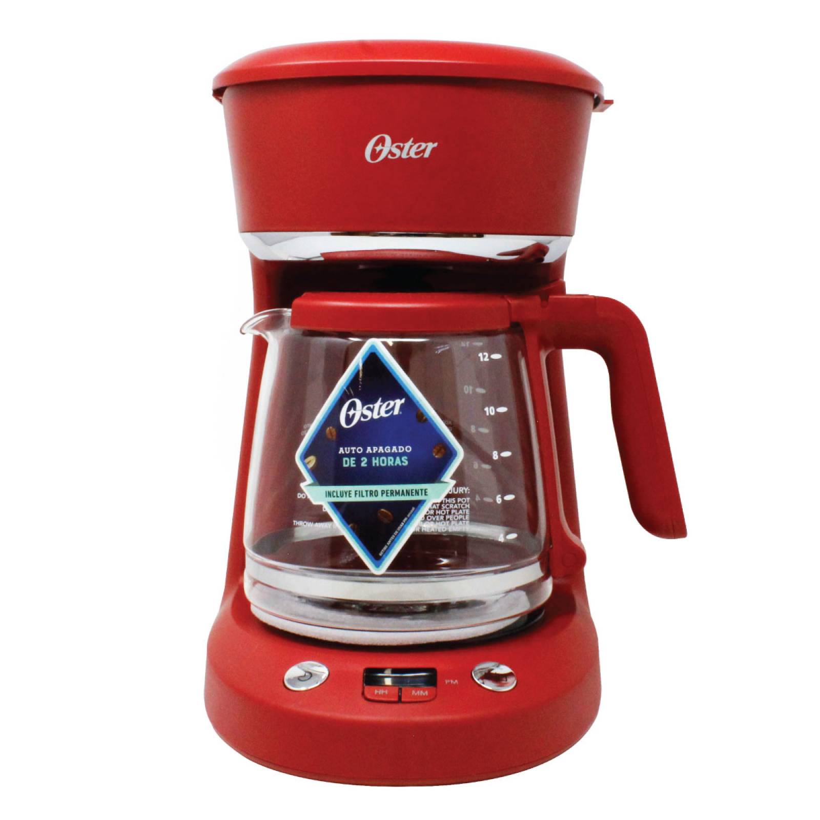 Cafetera Programable 12 Tazas con Filtro Permanente Roja Oster BVSTDCP12R.