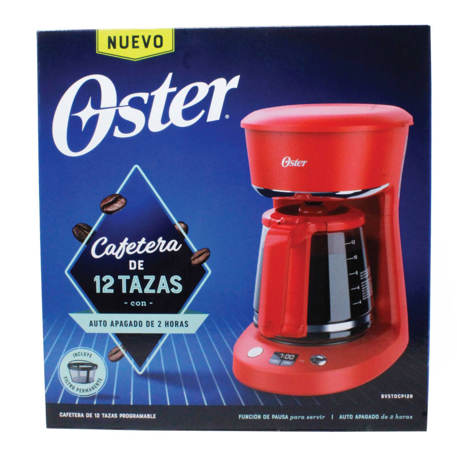 Cafetera Programable 12 Tazas con Filtro Permanente Roja Oster BVSTDCP12R.