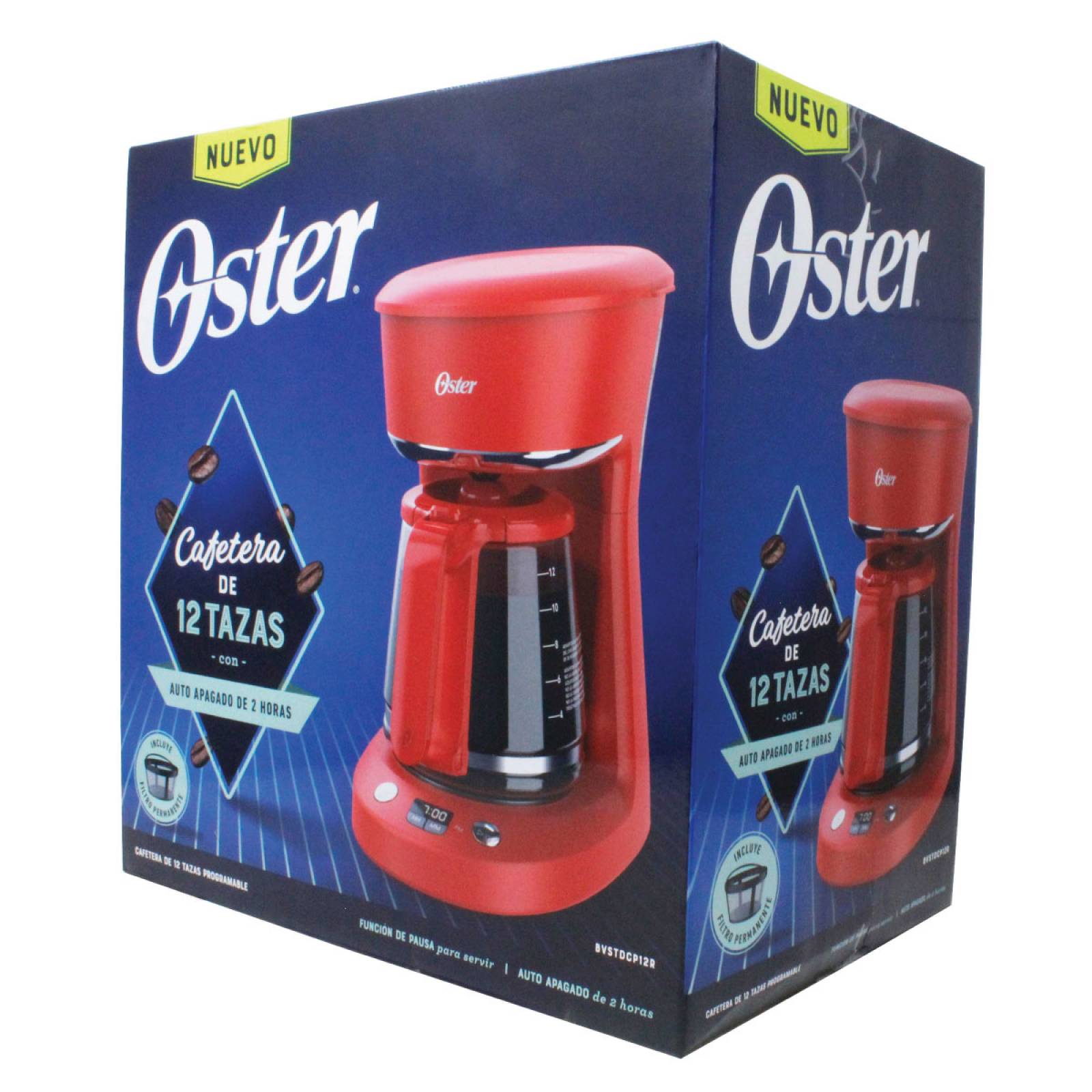 Cafetera Programable 12 Tazas con Filtro Permanente Roja Oster BVSTDCP12R.