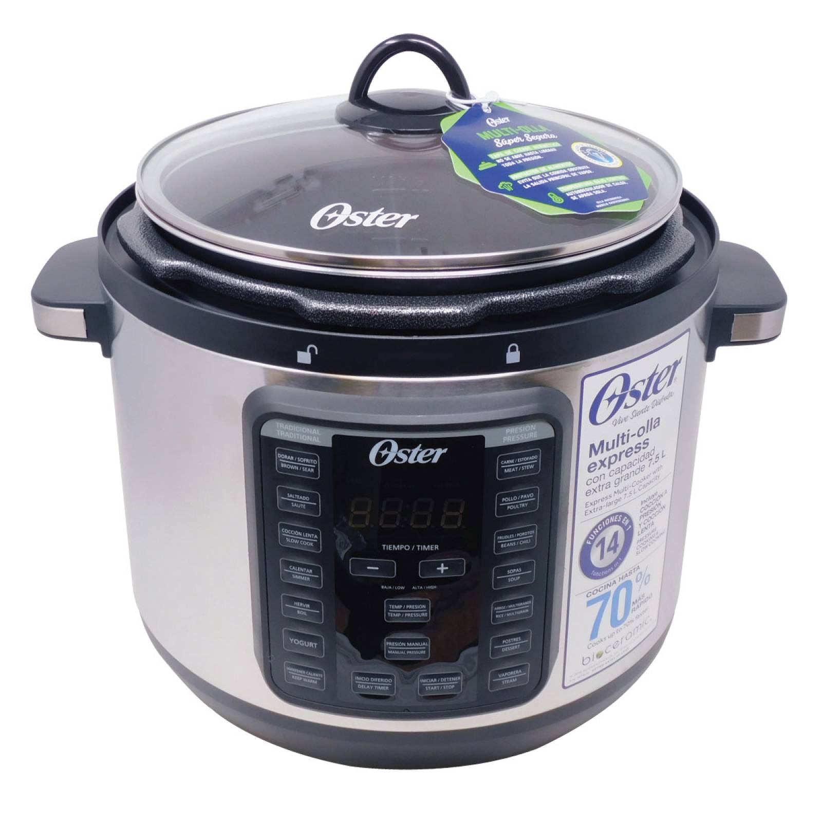 Olla Multicocción 14 Funciones 7.5 L con Cerámica y Tapa de Vidrio Oster CKSTPCEC8801.