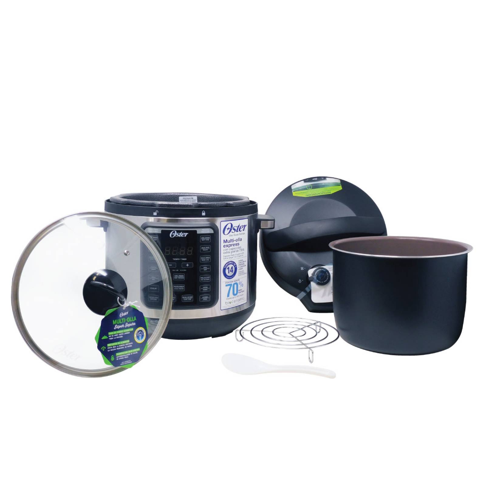 Olla Multicocción 14 Funciones 7.5 L con Cerámica y Tapa de Vidrio Oster CKSTPCEC8801.