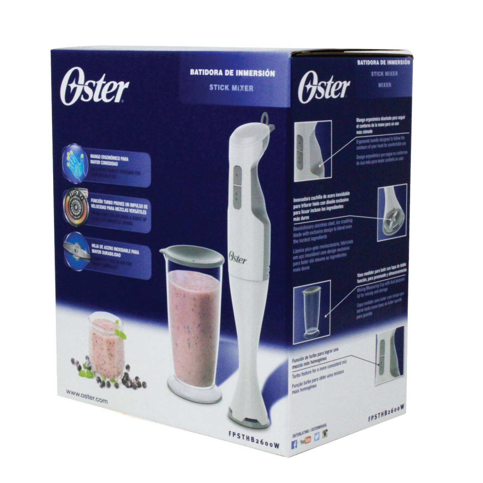 Batidora De Inmersión Con Vaso Blanco Oster Fpsthb2600W.