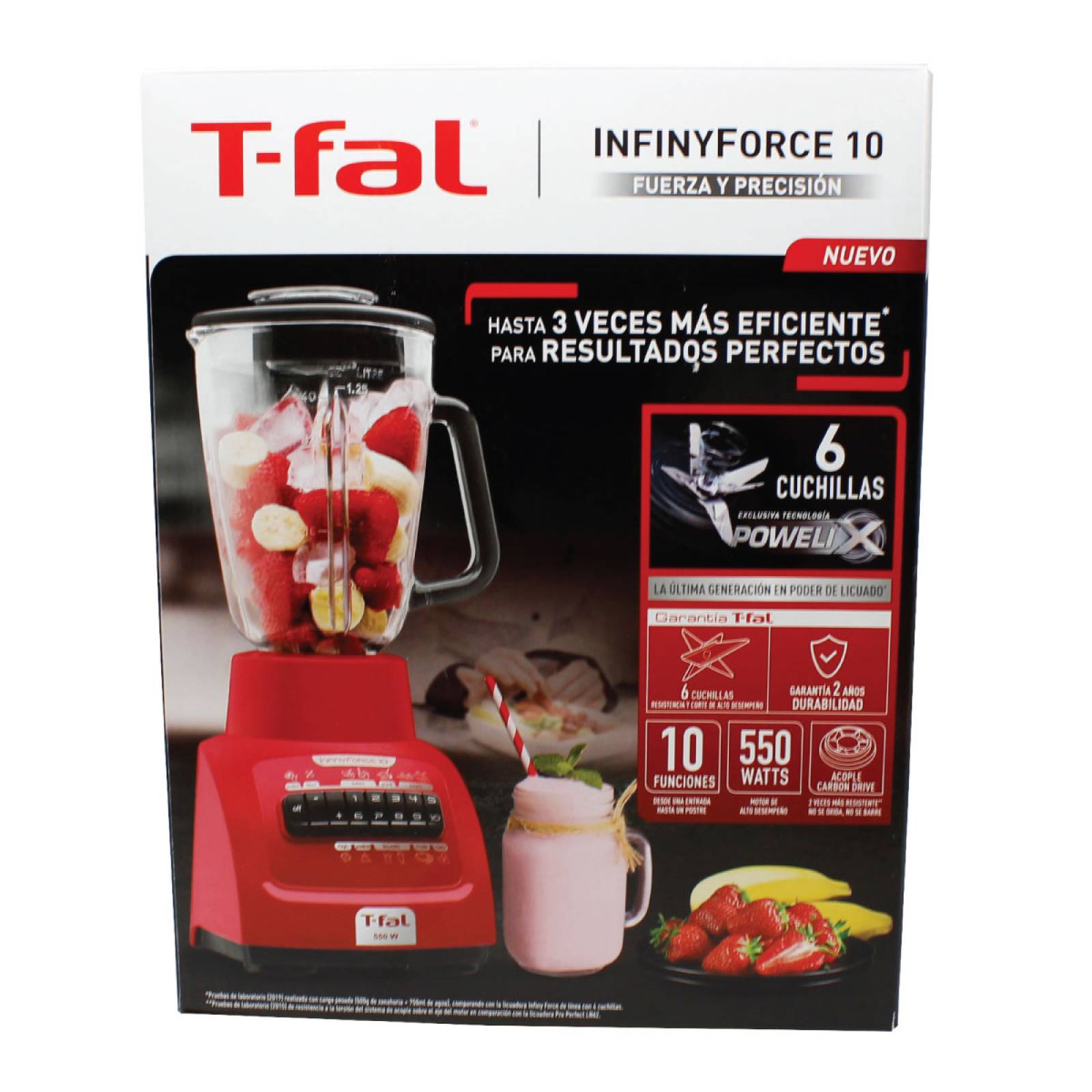 Licuadora 10 Velocidades Vaso de Vidrio Infinyforce Roja T fal Ln8105mx