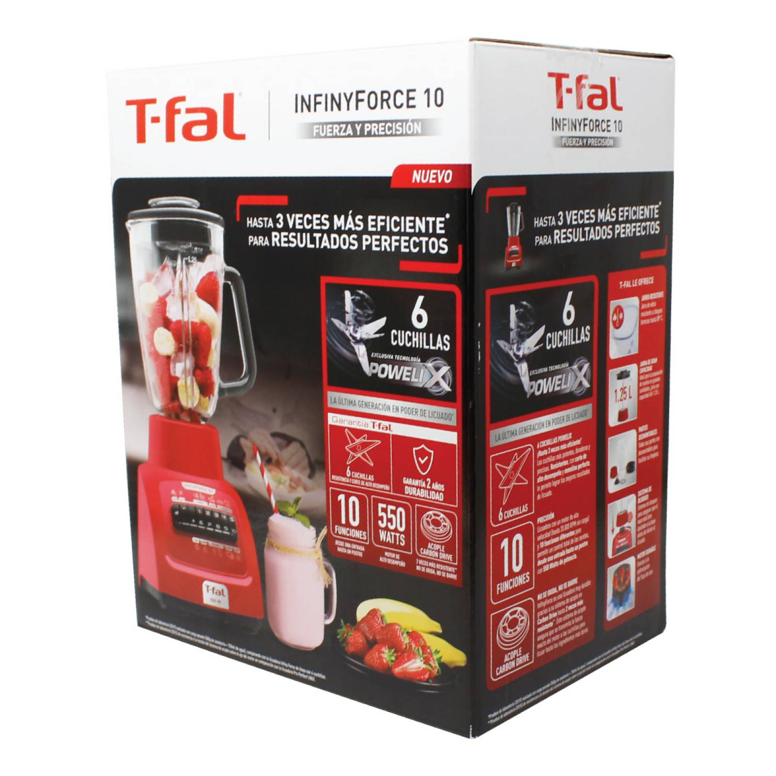 Licuadora 10 Velocidades Vaso de Vidrio Infinyforce Roja T fal Ln8105mx