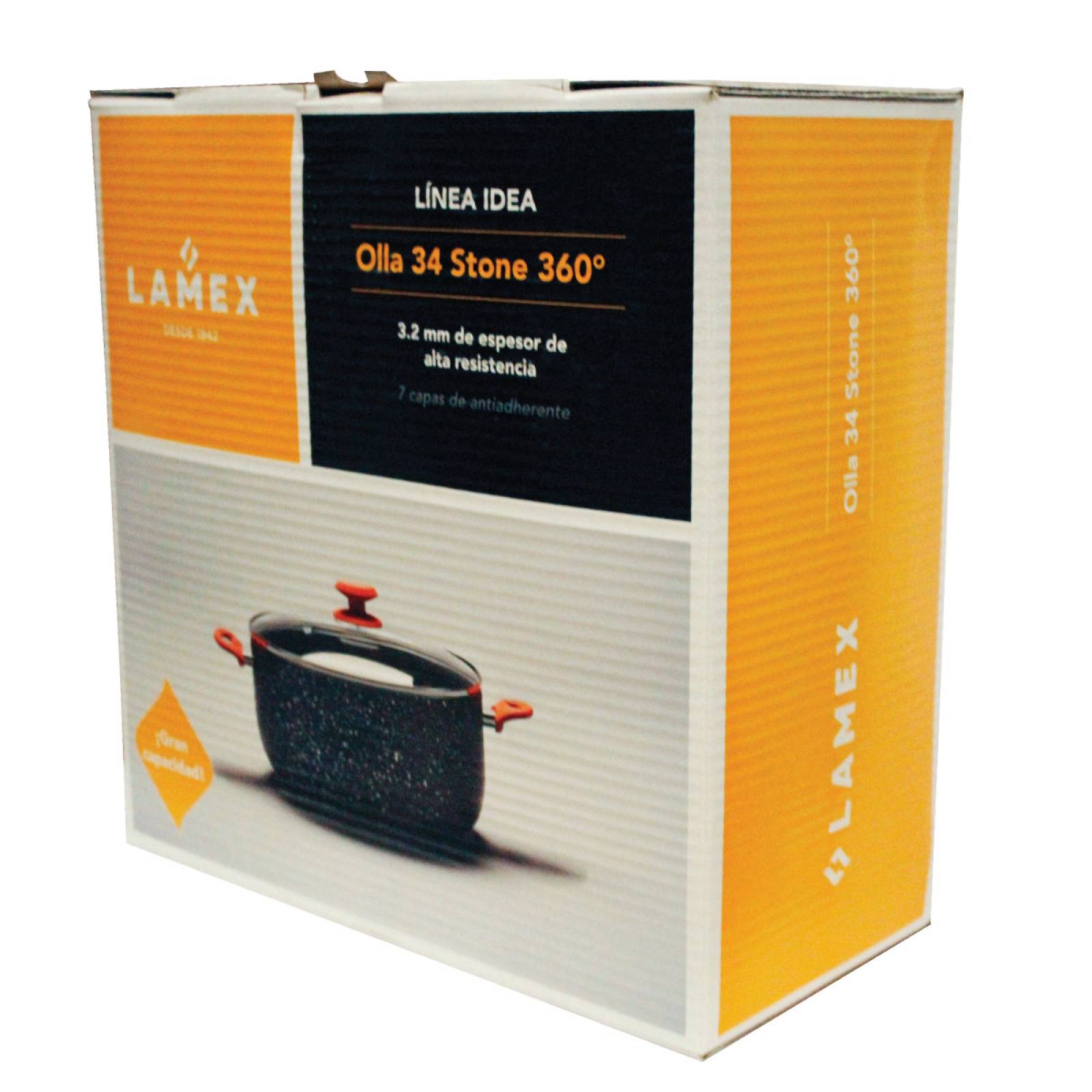 Olla 34 cm Stone 360 Tapa de Vidrio y Asas Tipo Madera Lamex 6729 0