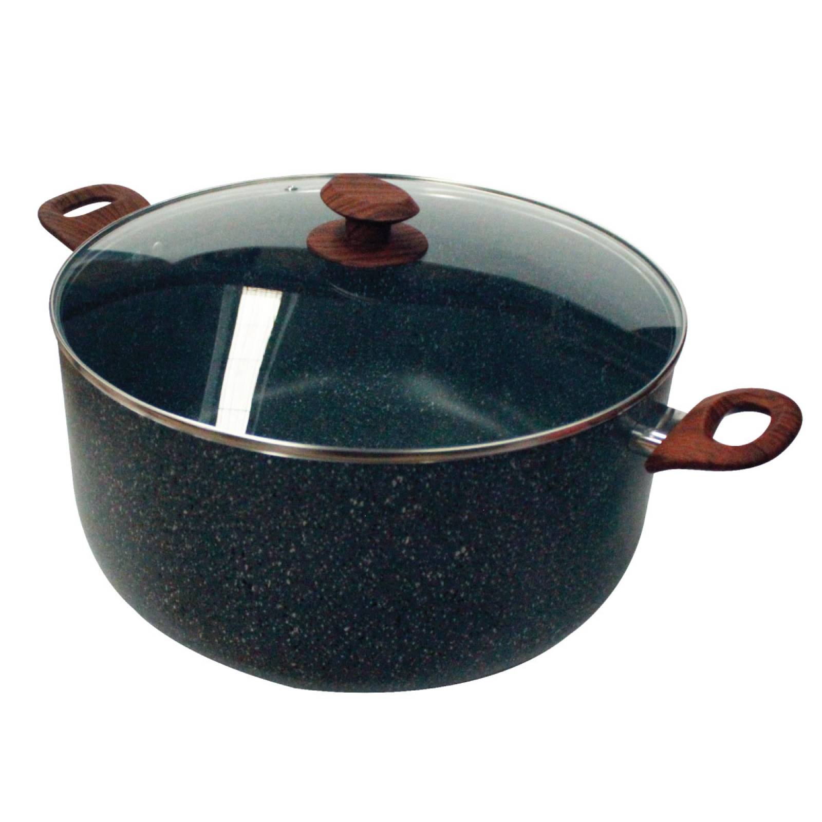 Olla 34 cm Tapa de Vidrio y Asas Tipo Madera Antiadherente Stone 360 Lamex 6729-0