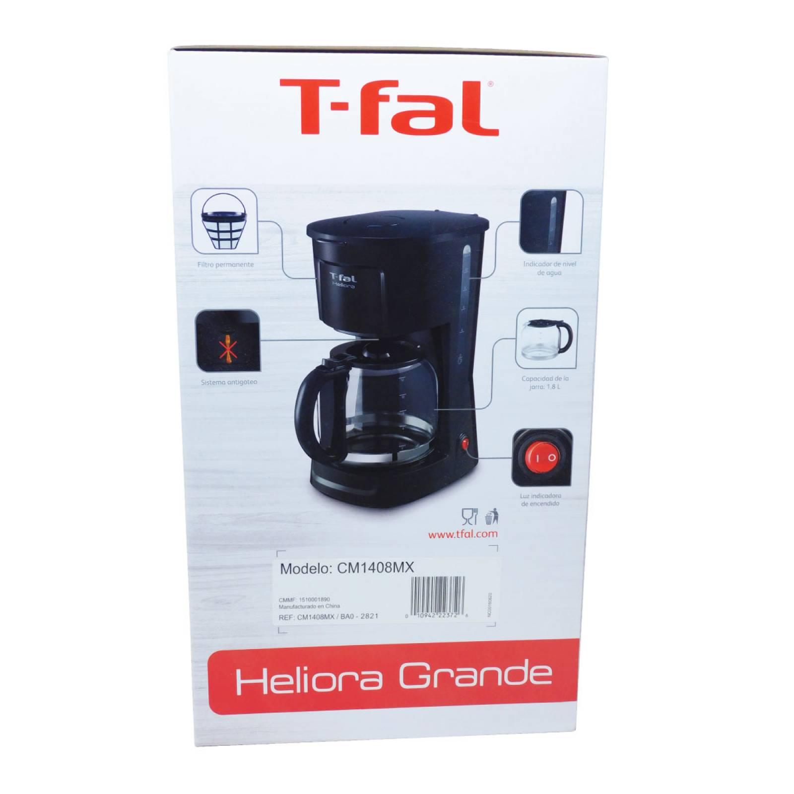 Cafetera de Goteo 12 Tazas Heliora Grande Negra T-FAL CM1408MX
