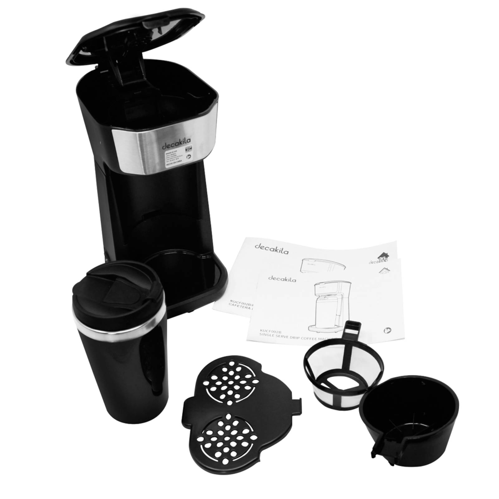  Cafetera de 2 tazas, cafetera de goteo instantáneo portátil con 2  tazas de cerámica y operación de un solo toque para el hogar y el  dormitorio, color negro