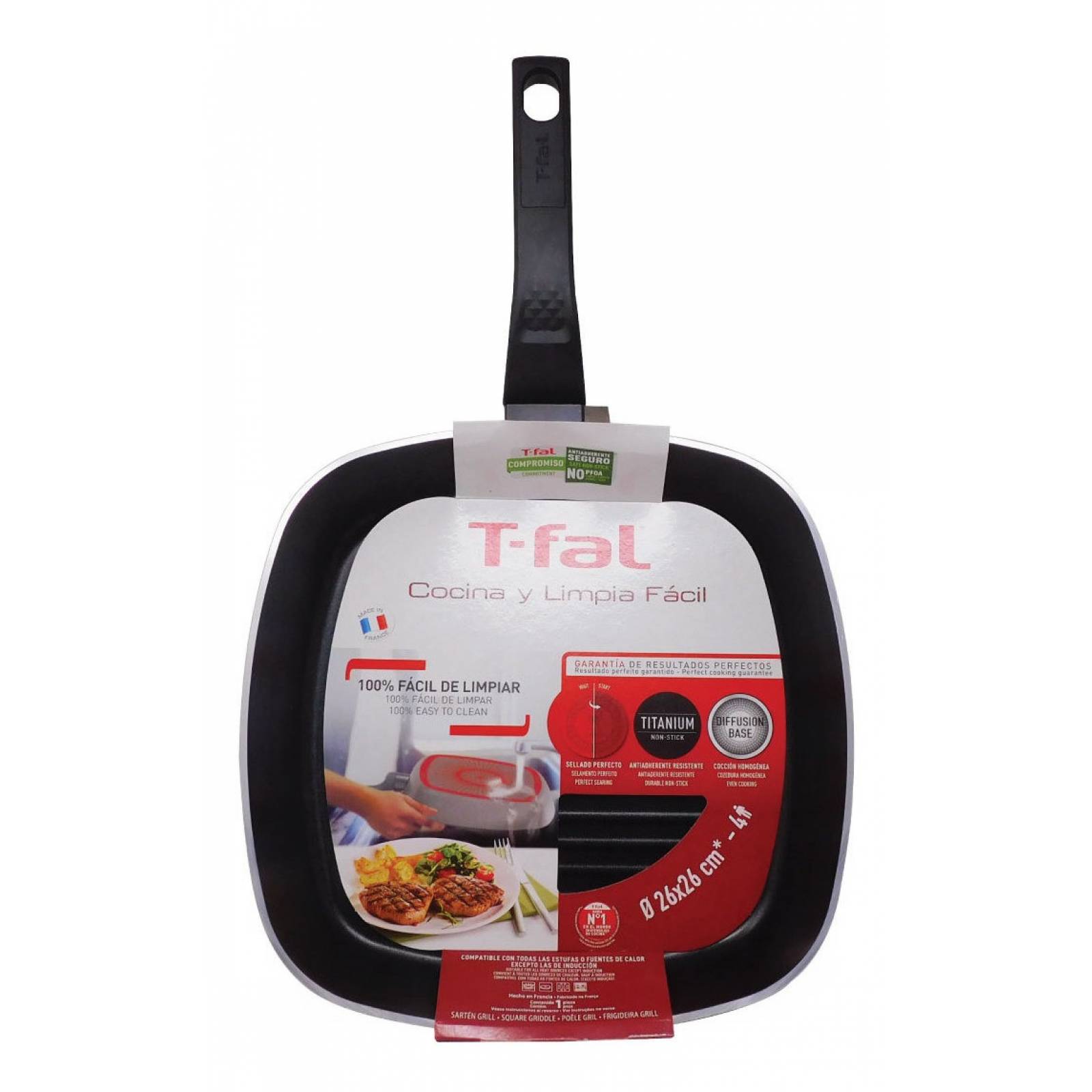 Sartén Cuadrado Grill 26 Cm Cocina Y Limpia T-fal B5654082