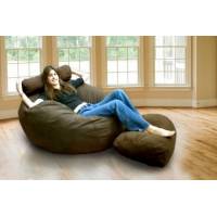 Sillón Puff Matrimonial Con Cama En Su Interior, Cojín Y Taburete De Gamuza