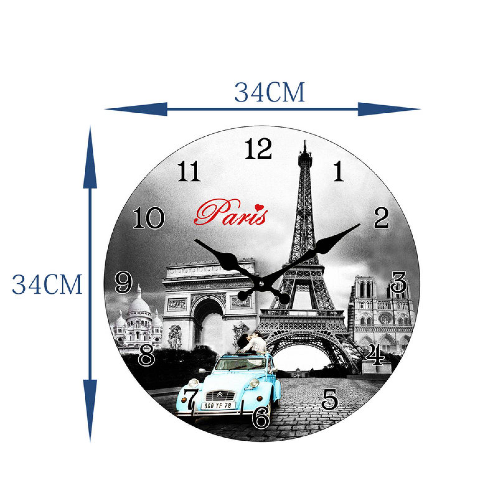 Reloj de cristal imagen de Torre Eiffel y Auto Azul Tutti-Home