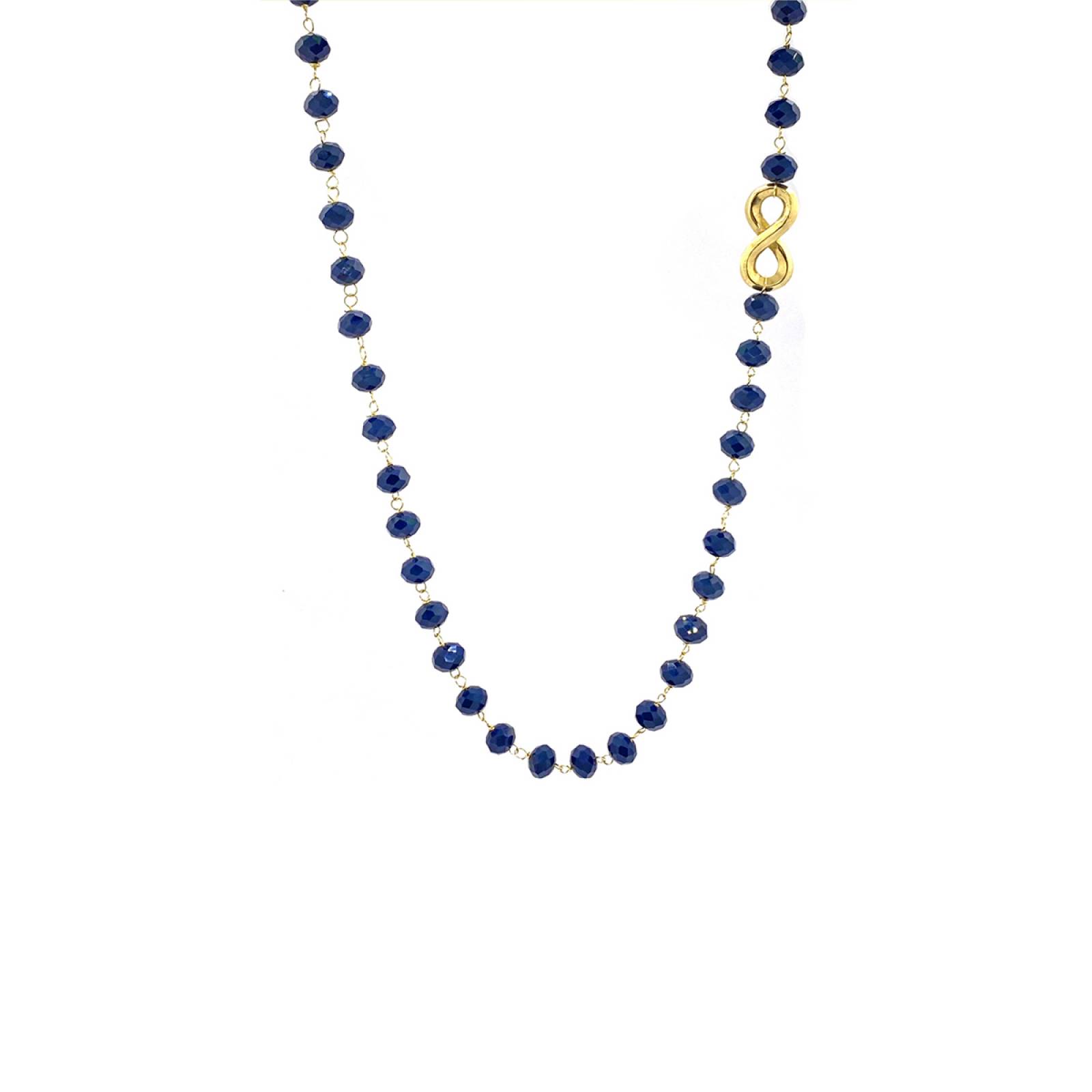 Collar Largo con Infinito y Cristales Azules Facetados