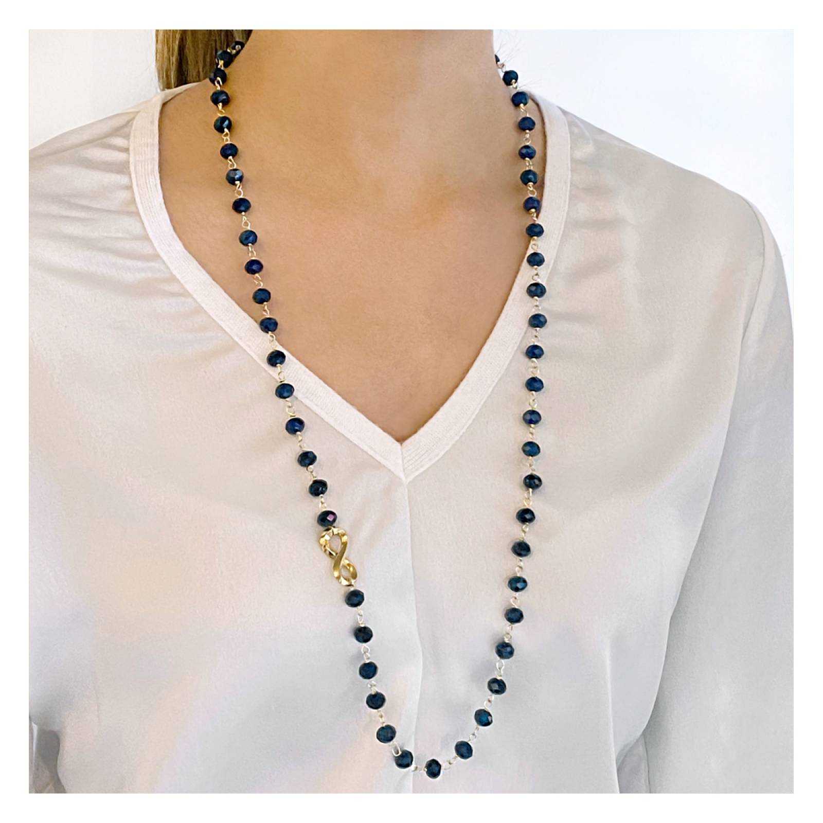 Collar Largo con Infinito y Cristales Azules Facetados