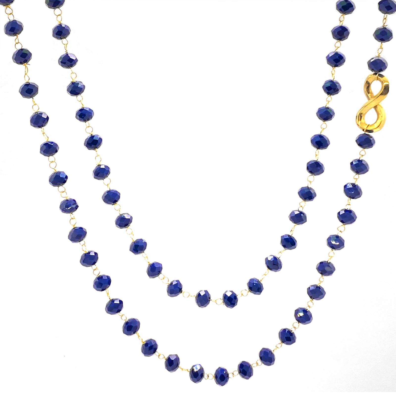 Collar Largo con Infinito y Cristales Azules Facetados