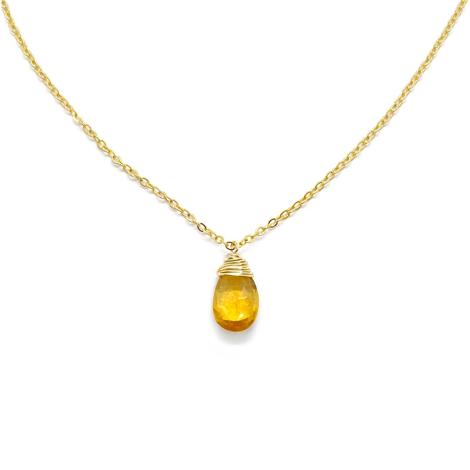 Collar Topacio Limón Gota en Cadena Chapa de Oro