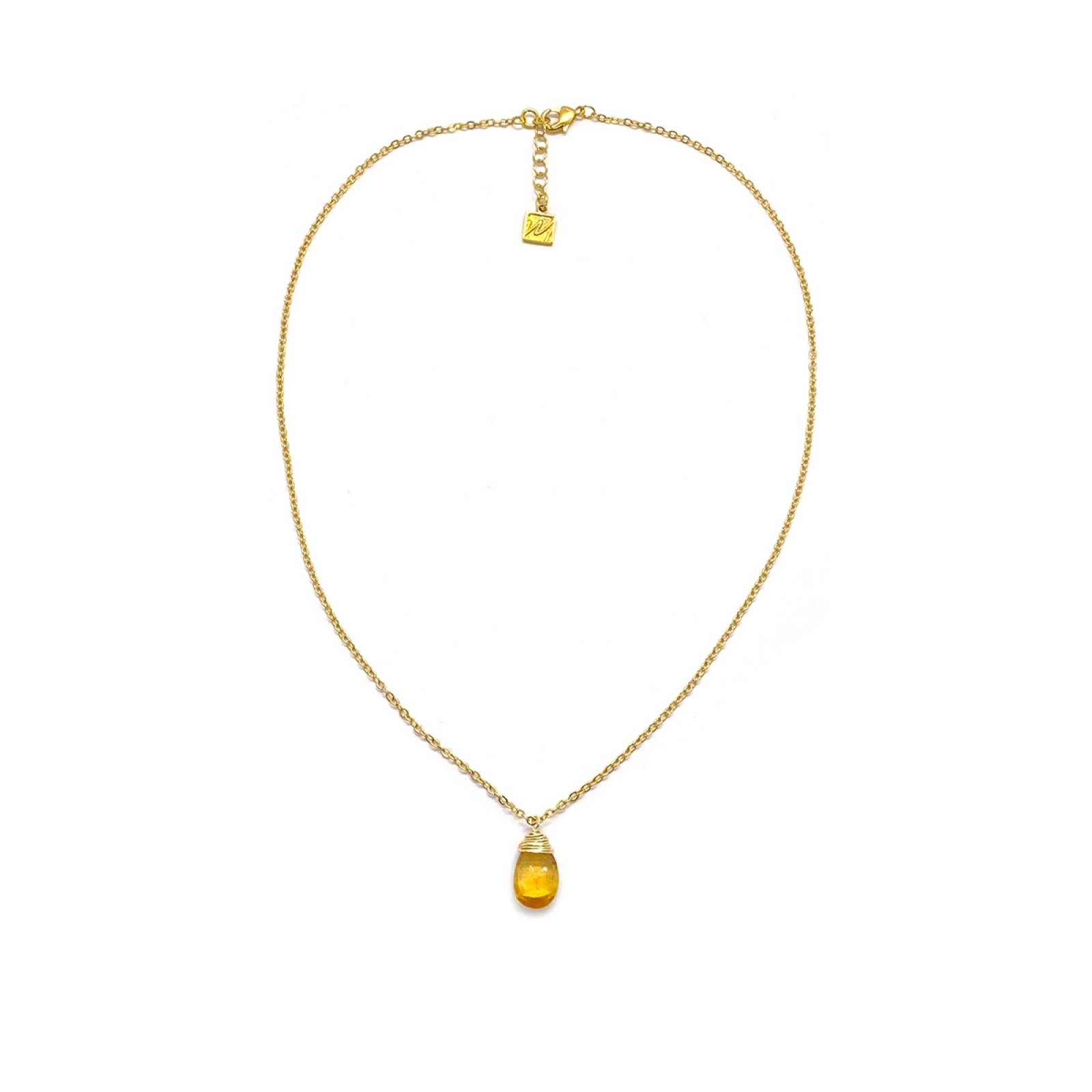 Collar Topacio Limón Gota en Cadena Chapa de Oro