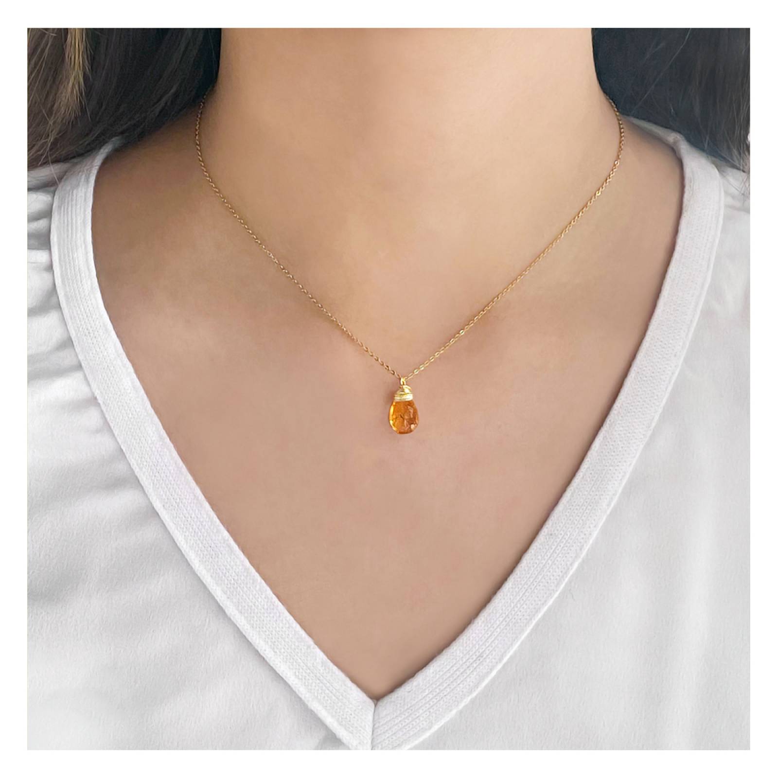 Collar Topacio Limón Gota en Cadena Chapa de Oro