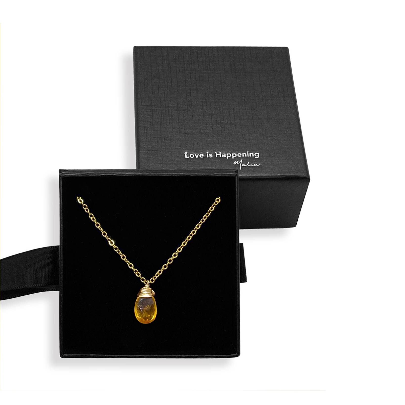 Collar Topacio Limón Gota en Cadena Chapa de Oro