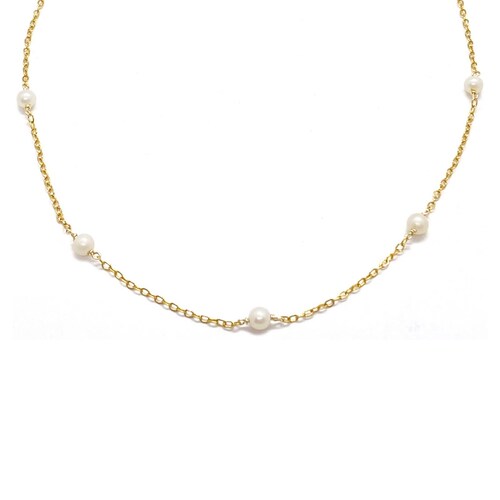 Collar Perlitas Cultivadas Naturales en Cadena Chapa de Oro
