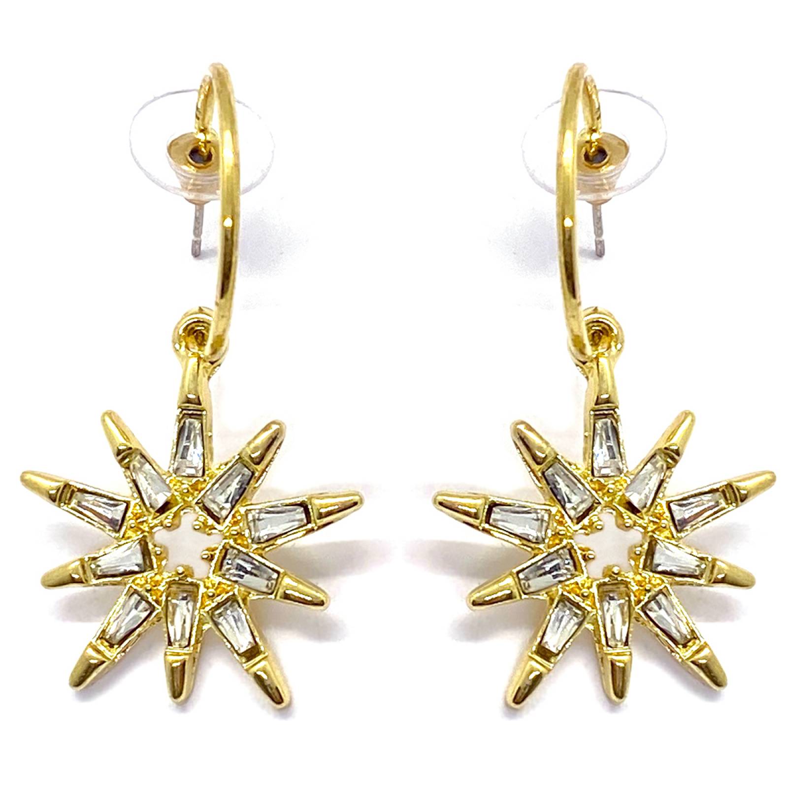 Arracadas Estrella con Baguettes de Circonias en Chapa de Oro