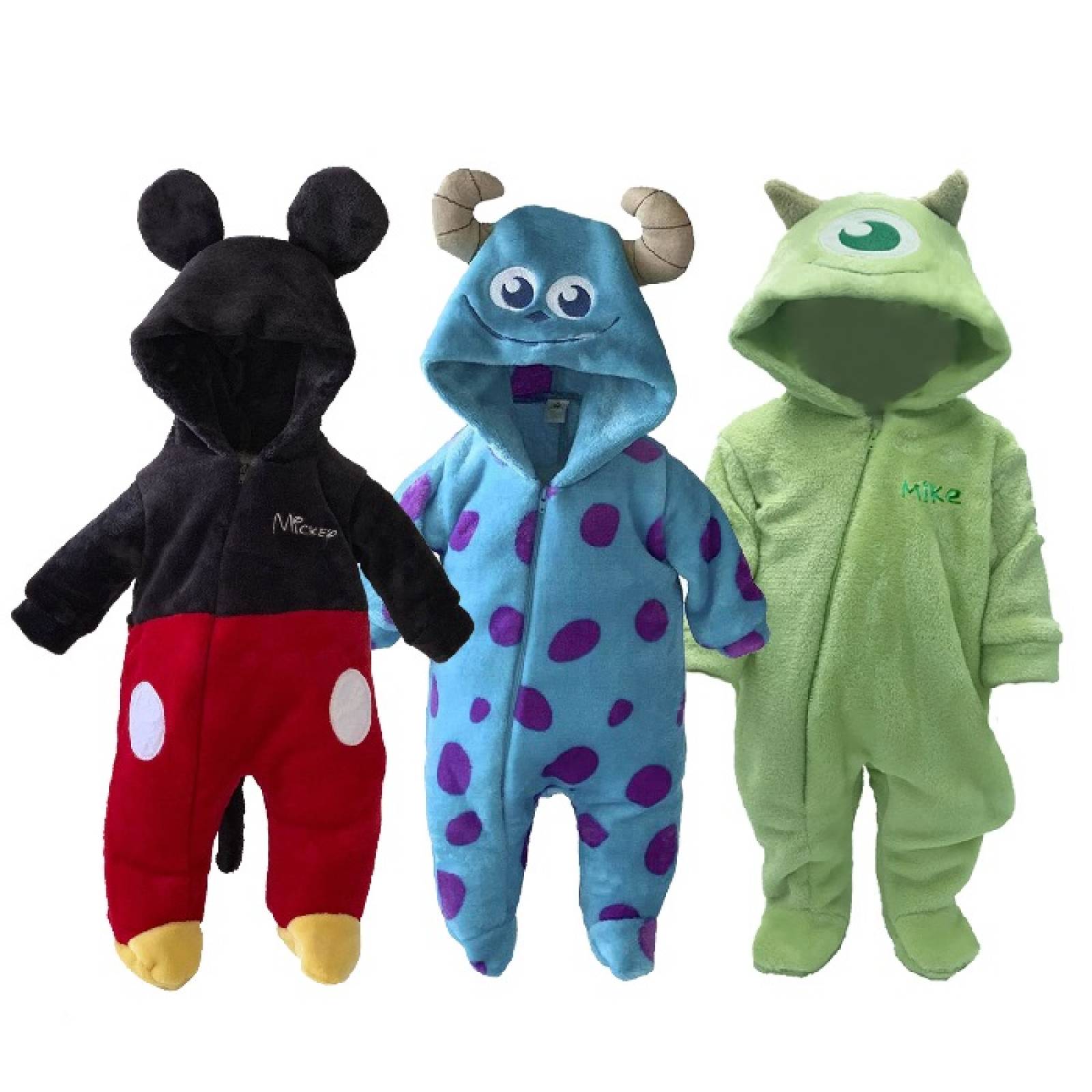 Paquete 3 Mamelucos con Gorro Bordado Disney Mickey, Sulley, Mike