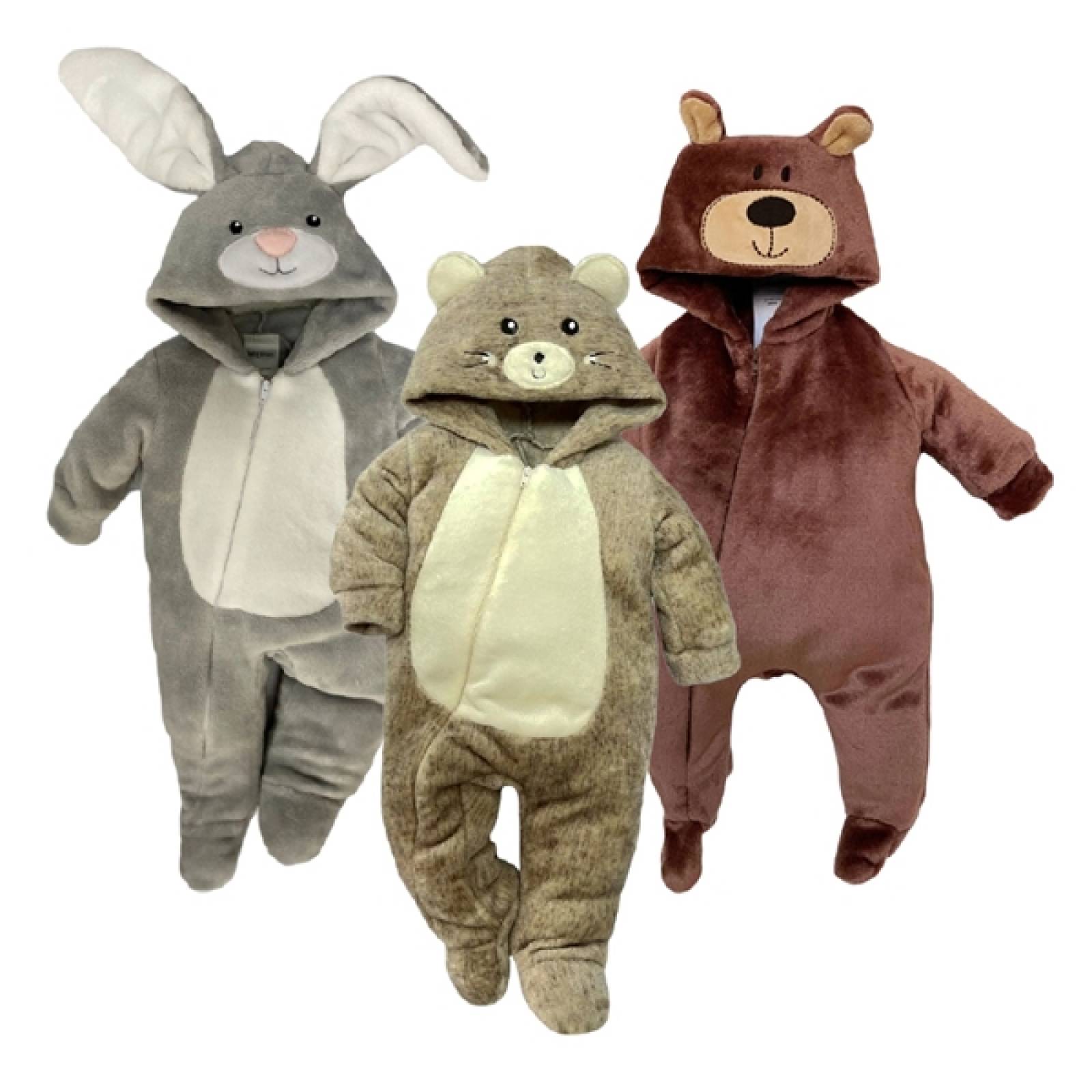 Kit 3 Mamelucos con Gorro Bordado Kiss Conejo, Raton, Oso