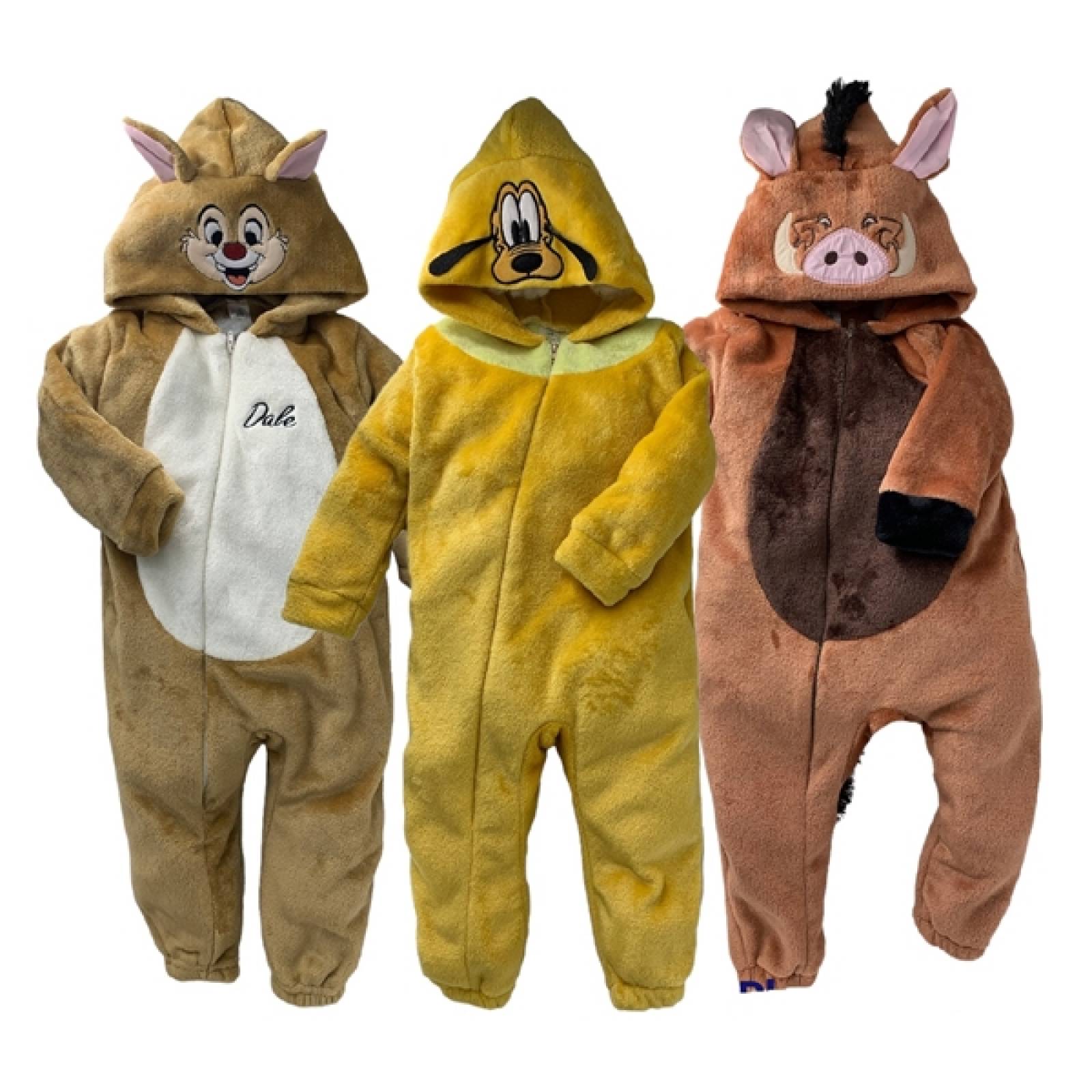 Kit 3 Mamelucos con Gorro Bordado sin Pie Disney Dale, Pluto, Pumba