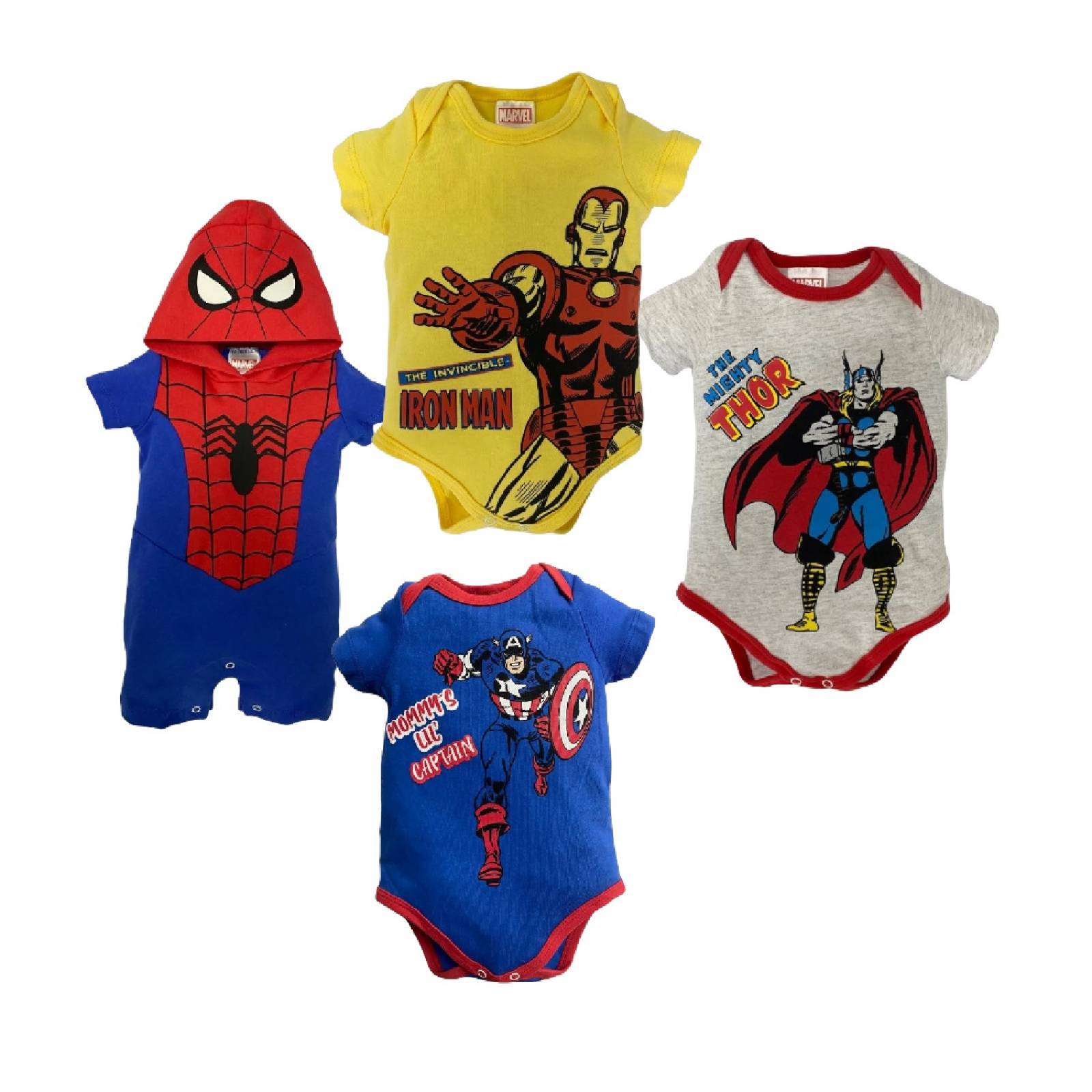 Kit 4 Pañaleros Marvel Spiderman, Thor, Capitan America, Ironman