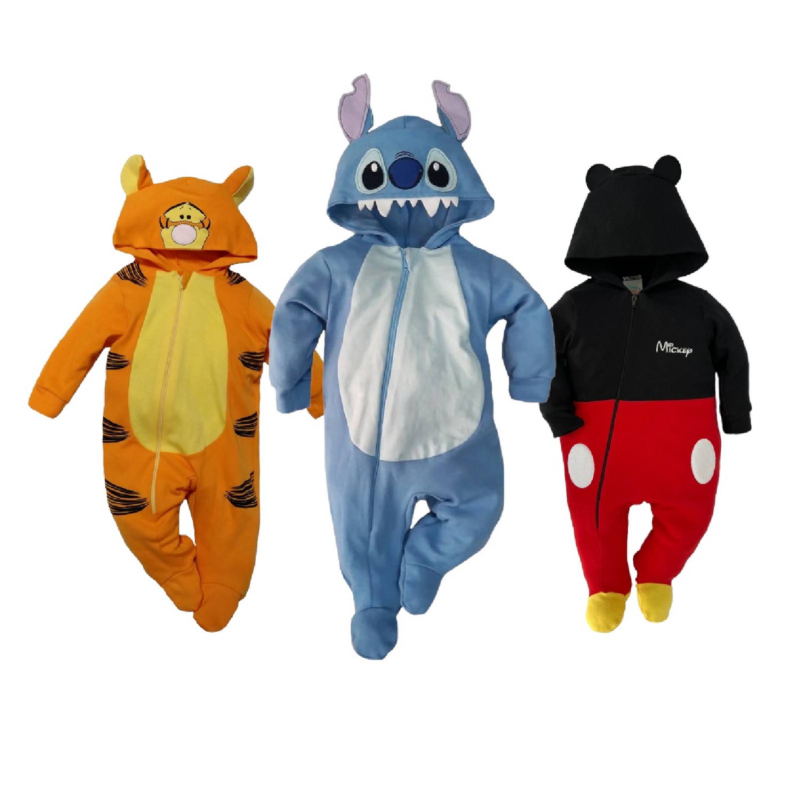 Kit 3 Mamelucos Disney Stitch, Tigger, Mickey Mouse