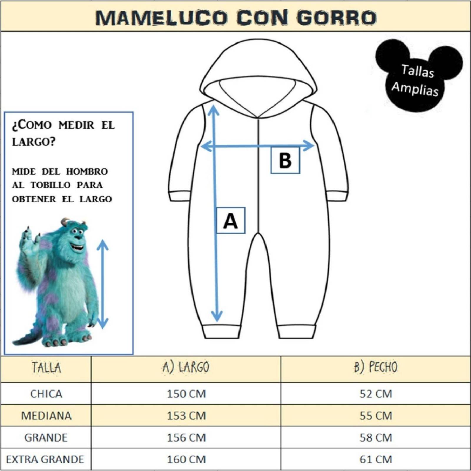 Mameluco Disfraz Adulto Bord. Sulley Disney 