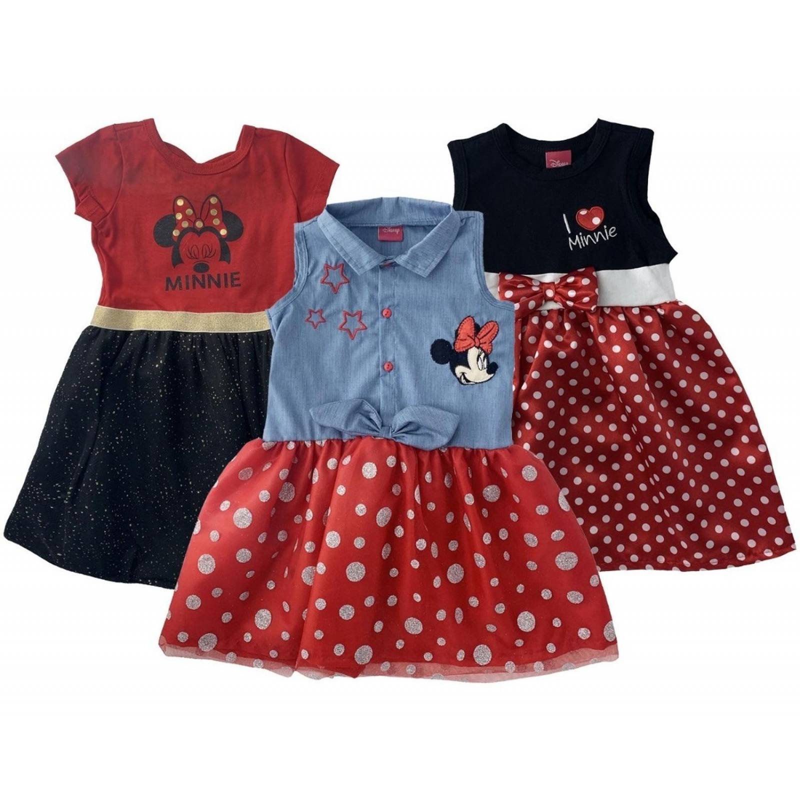 Kit 3 Vestidos Disney Bordados Minnie A Precio De 2 
