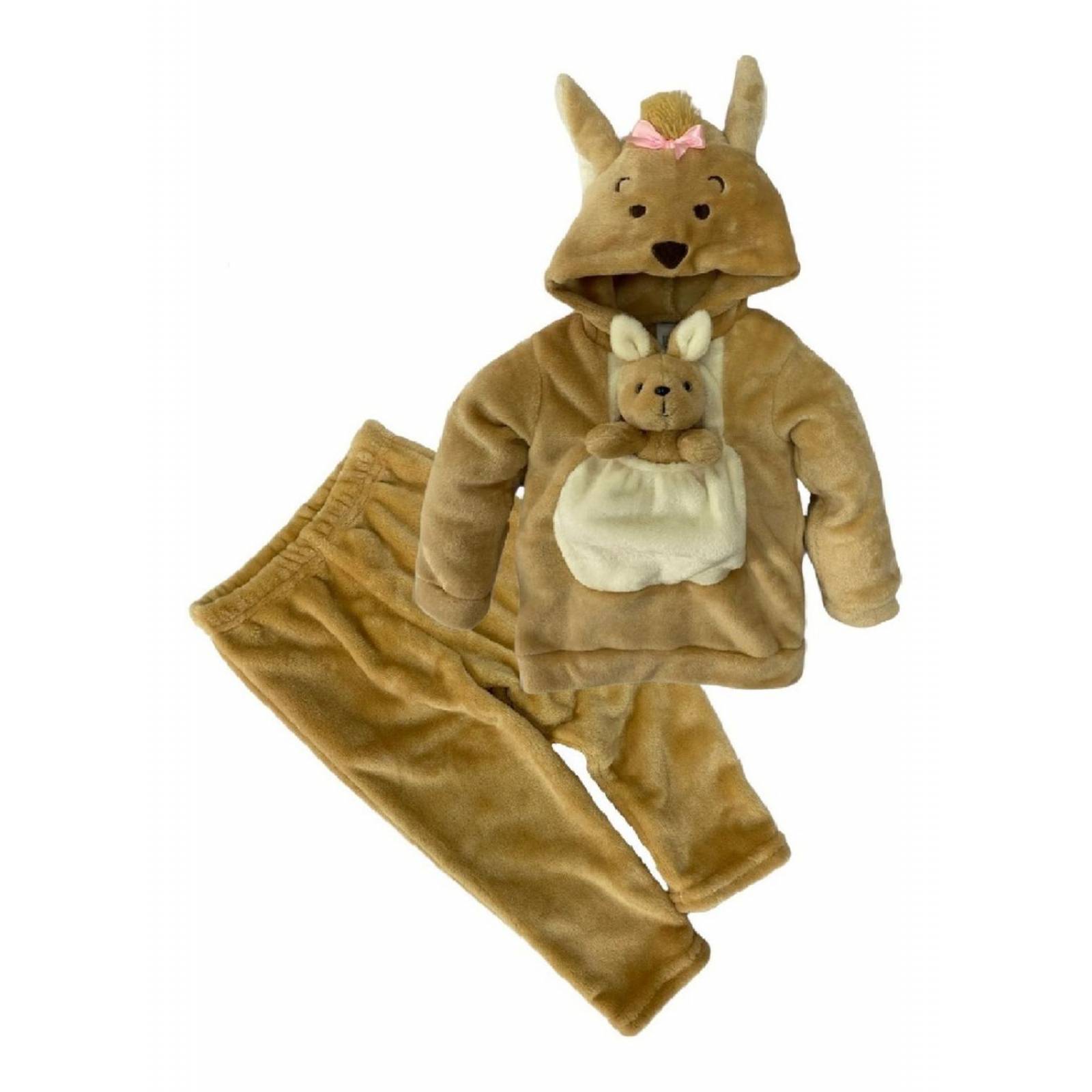 Conjunto Con Gorro Canguro Con Moño Y Peluche 