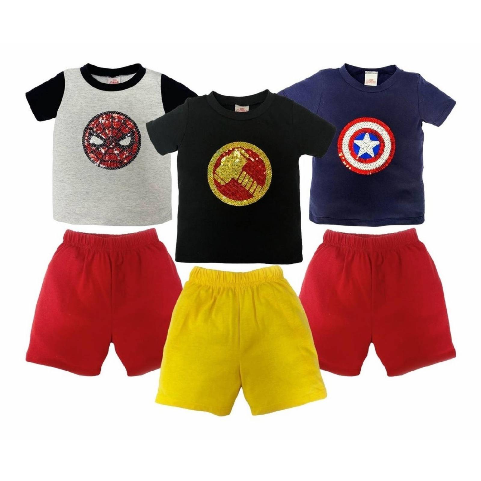 Kit 3 Conjuntos Marvel Spiderman, Thor, Capitán América