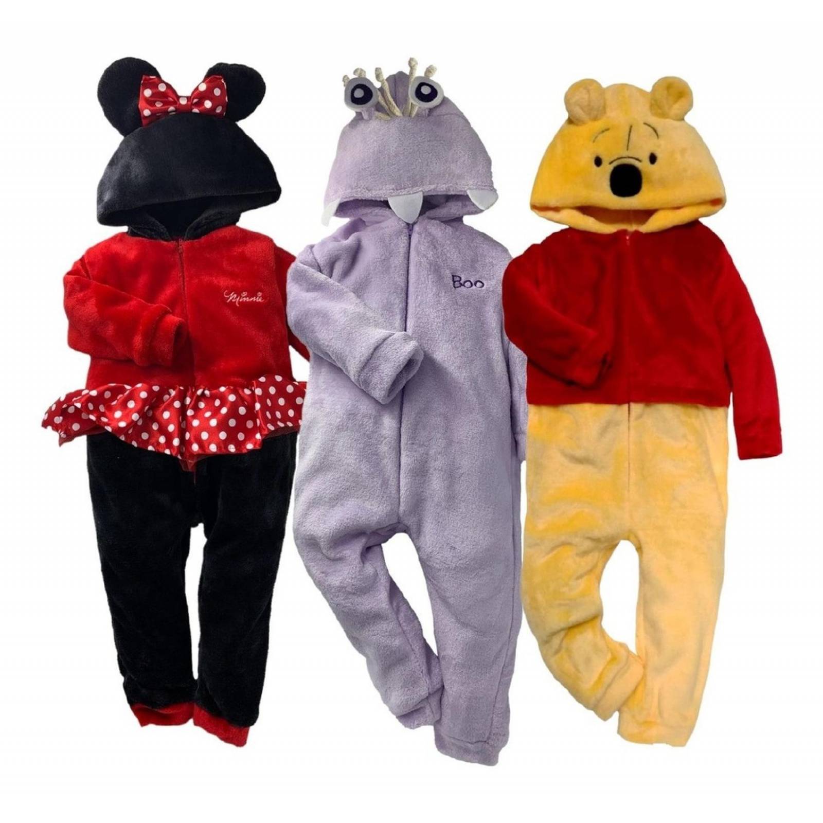 Kit 3 Mamelucos Con Gorro Niña Boo, Minnie , Winnie Pooh