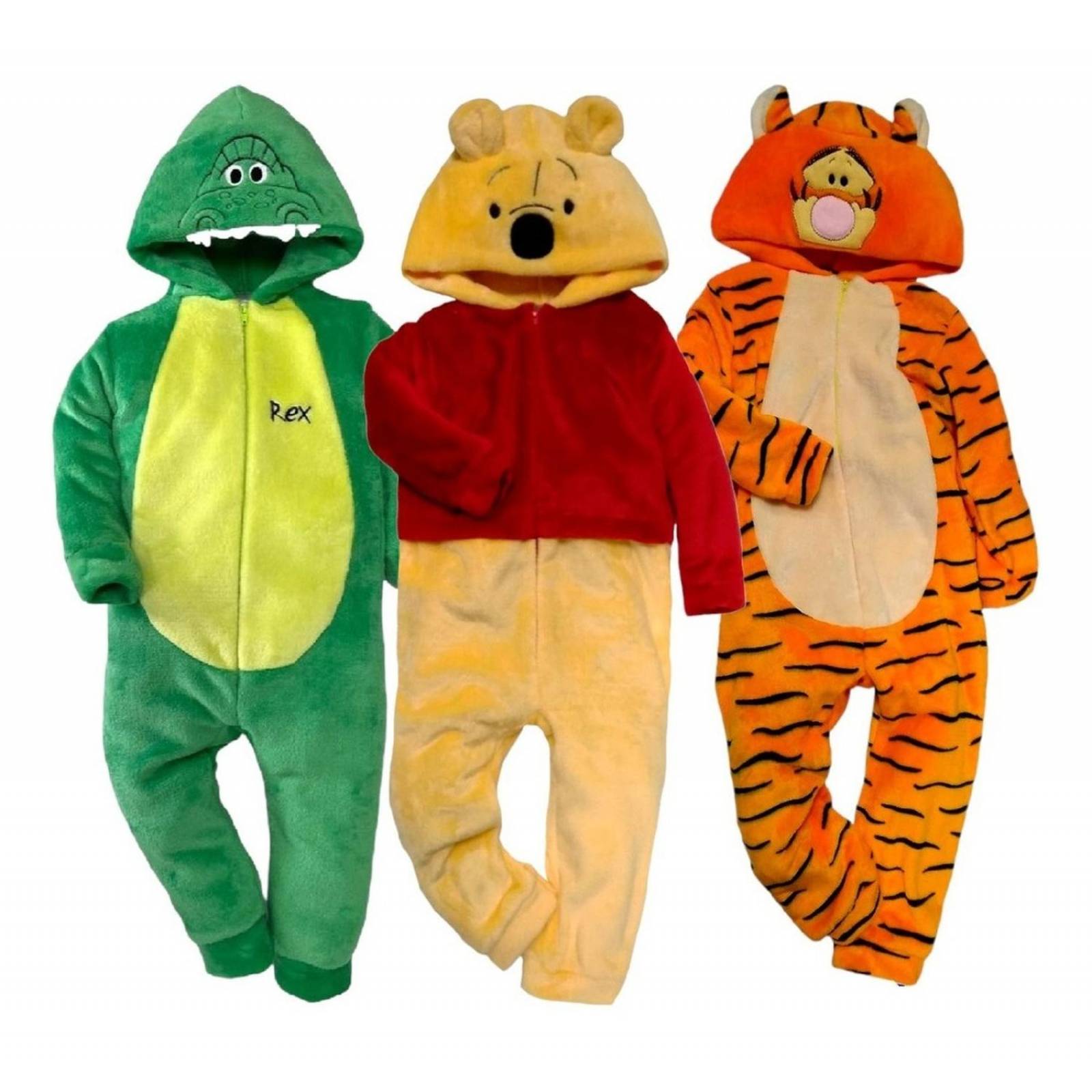 Kit 3 Mamelucos Con Gorro Niño Tigger, Rex, Winnie Pooh 