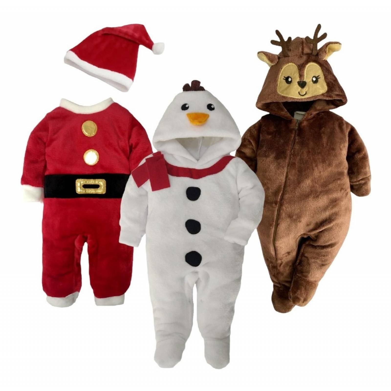 Kit 3 Mamelucos Navidad Santa Claus, Muñeco De Nieve, Reno