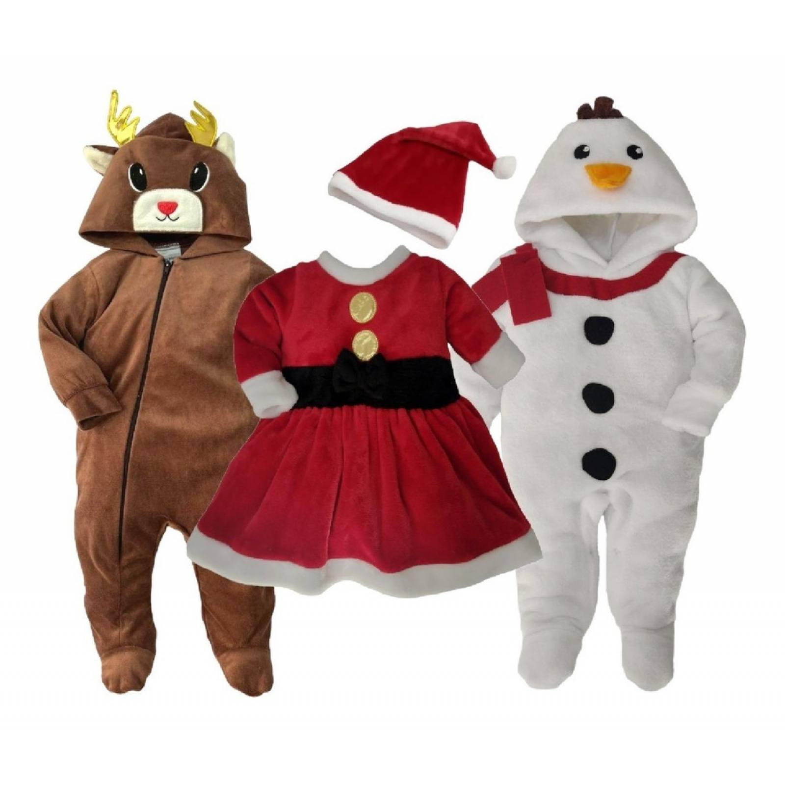 Kit 3 Mamelucos Navidad Santa Claus, Muñeco De Nieve, Reno 