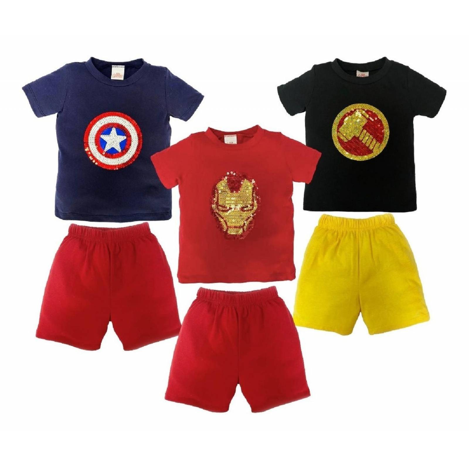 Kit 3 Conjuntos Disney Marvel Iron Man Thor, Capitan America 