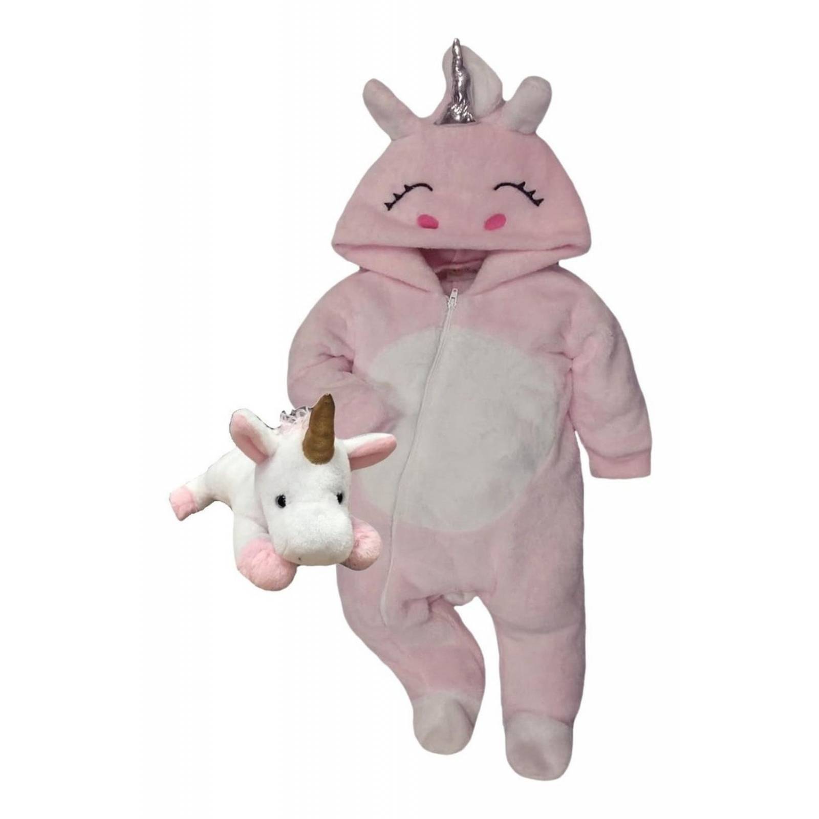 Mameluco Con Gorro Bordado Unicornio Rosa 
