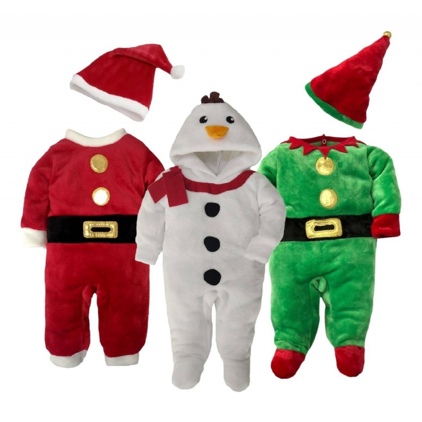 Kit 3 Mamelucos Navidad Santa Claus, Muñeco De Nieve, Duende 