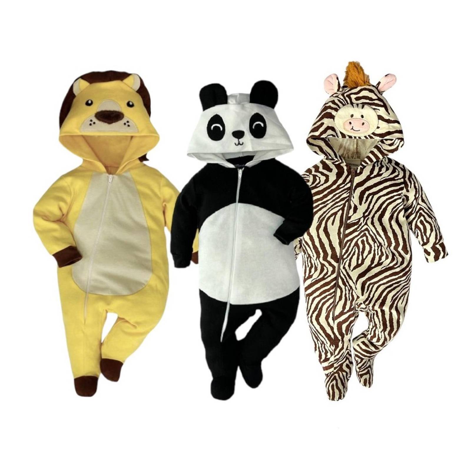 Kit 3 Mamelucos Leon, Panda, Cebra 