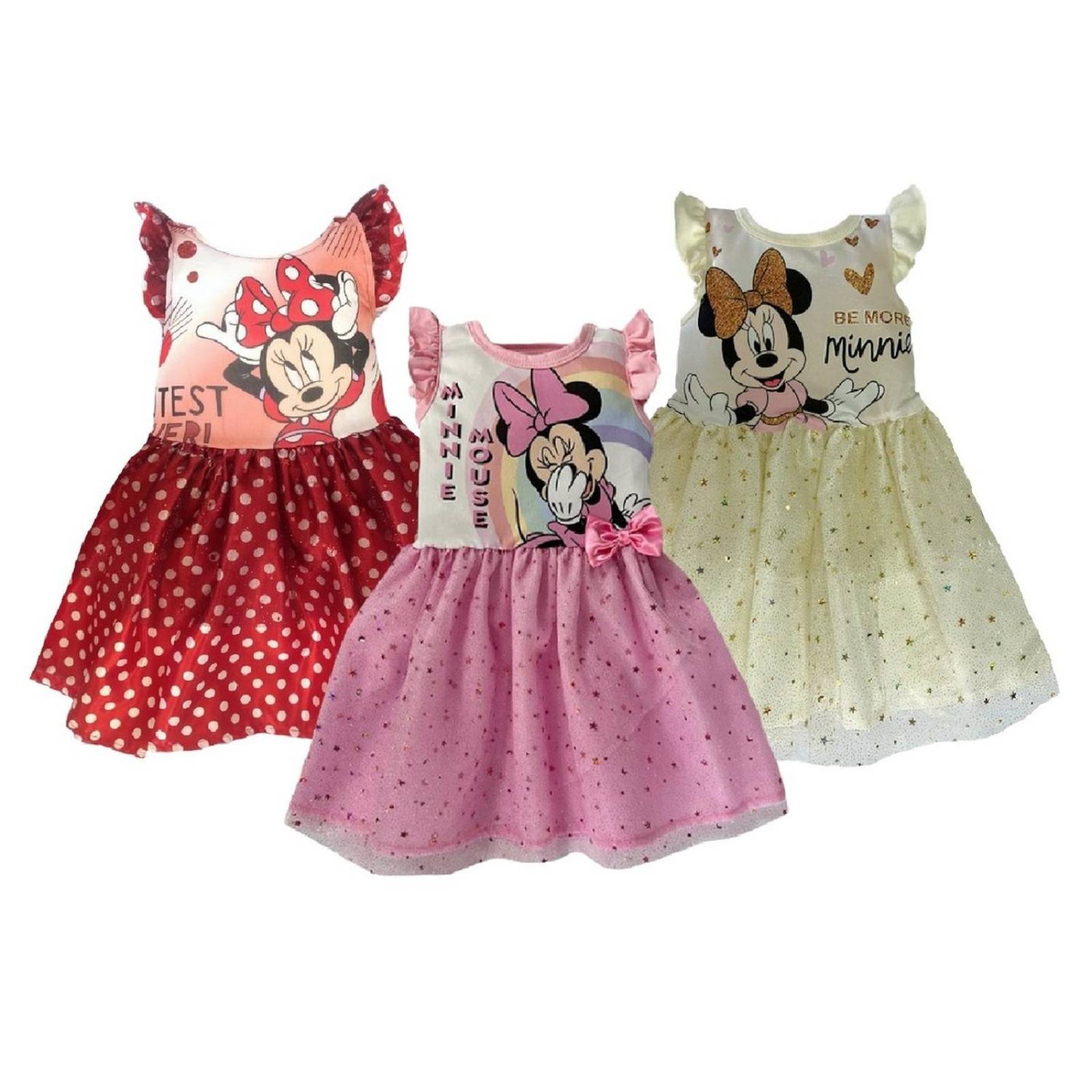 Kit 3 Vestidos Minnie Mouse 