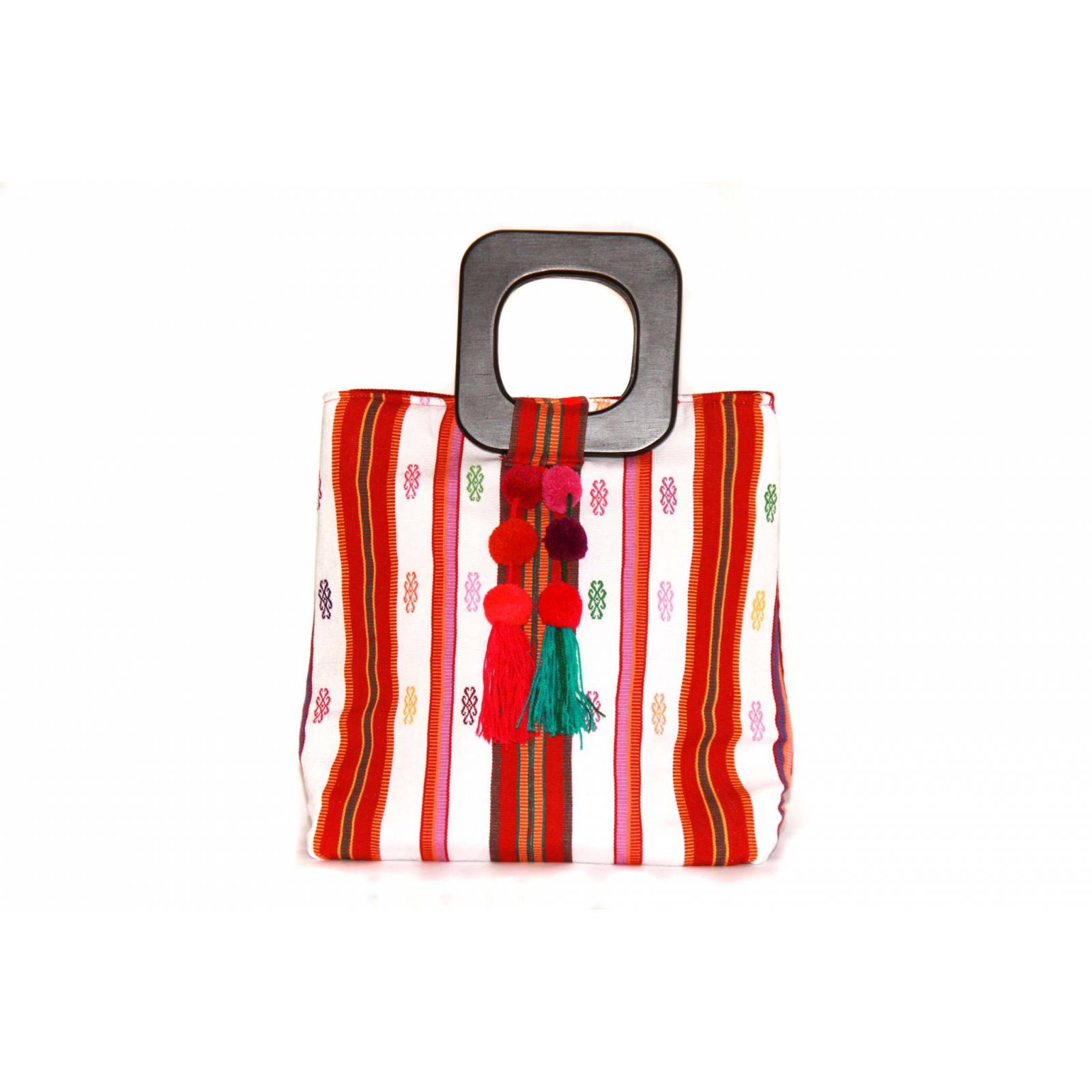 Bolsa De Diseñadora Mexicana Con Bordado Artesanal Chiapanenco Jchul metik Modelo Izapa Rayas Rojas