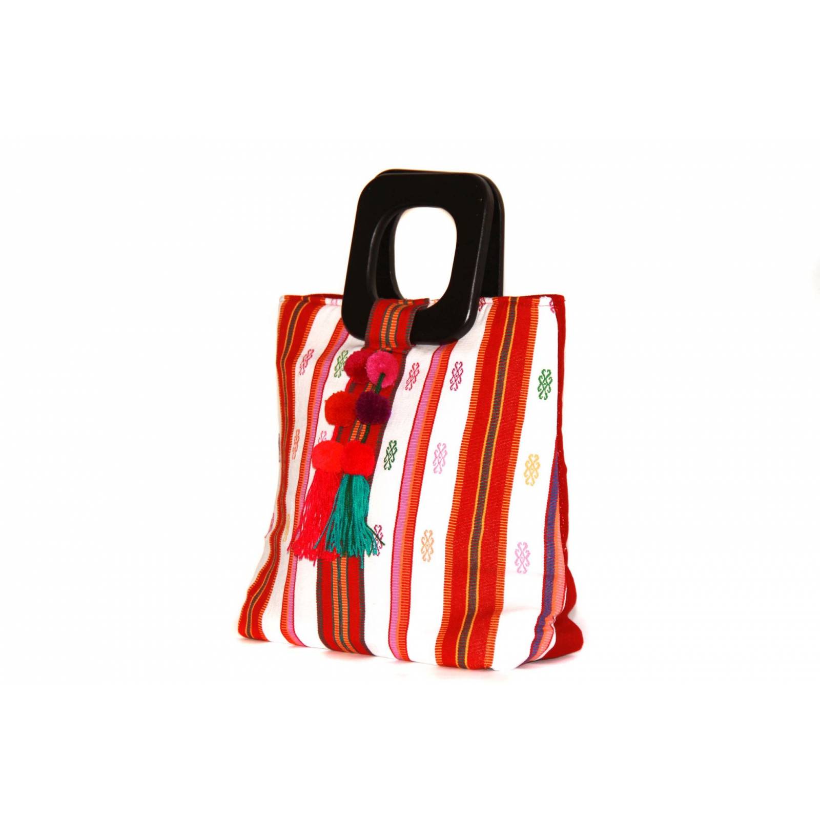 Bolsa De Diseñadora Mexicana Con Bordado Artesanal Chiapanenco Jchul metik Modelo Izapa Rayas Rojas