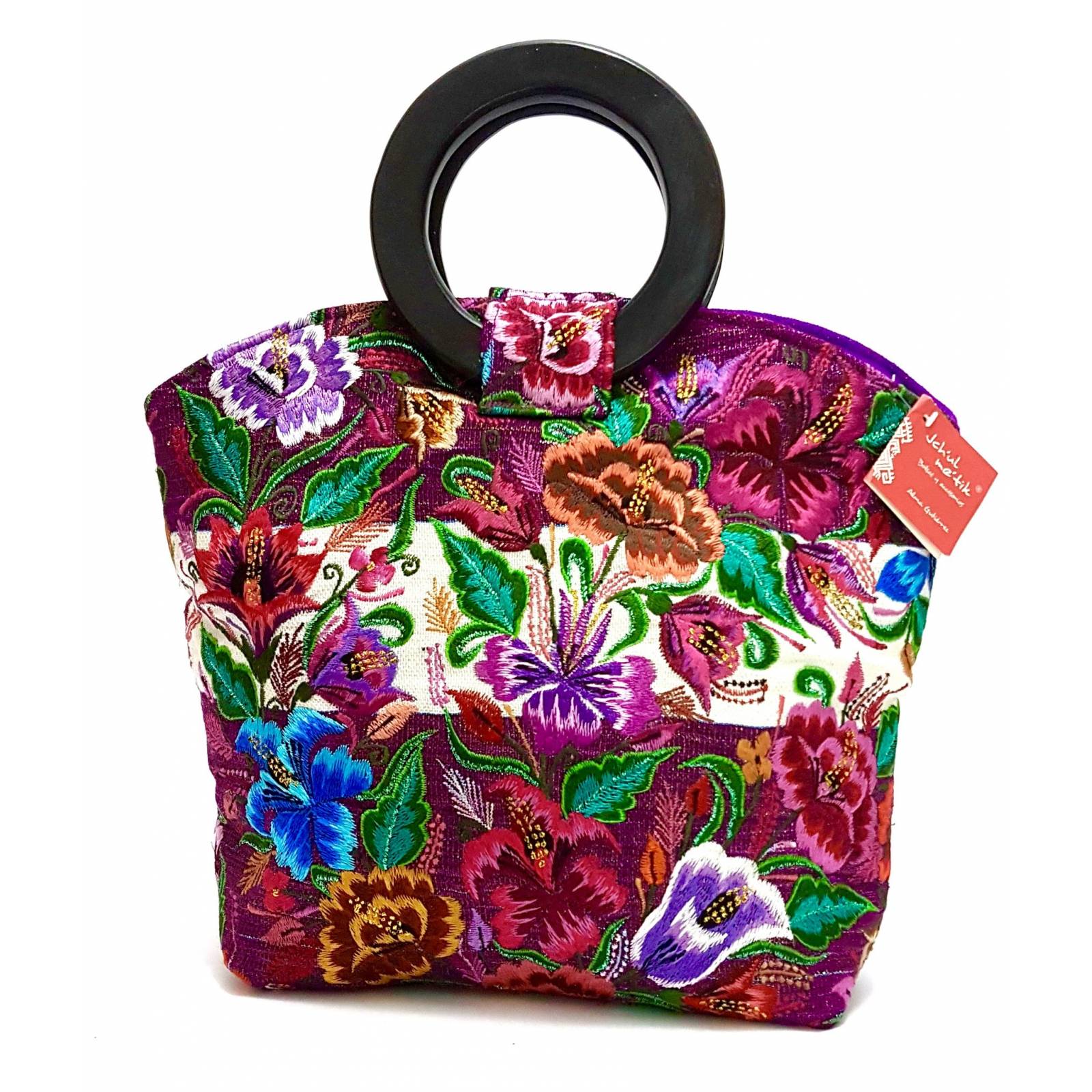 Bolsa De Diseñadora Mexicana Con Bordado Artesanal Chiapanenco Jchul metik Modelo Tenam Flores Lilas